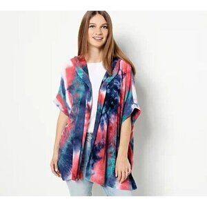 Attitudes by Renee Malibu Knit Tie Dye Hooded Ruana Firecracker, Small